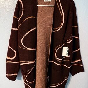 ✨ XL Nine West Women's Dark Brown Cardigan with Pink Swirls ✨ SALE  3 for $15!